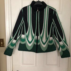 Elie Tahari Graphic Light Bomber Jacket Sz L in Perfect Condition